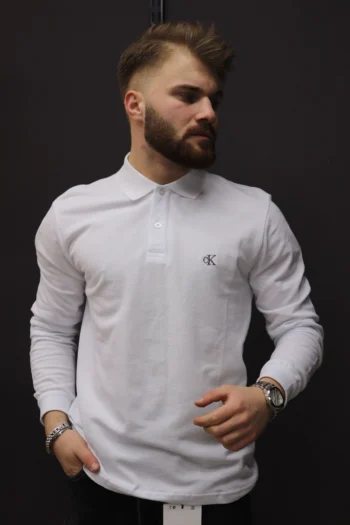 CALVIN KLEIN Beyaz Demir Baskı Polo Yaka Kazak