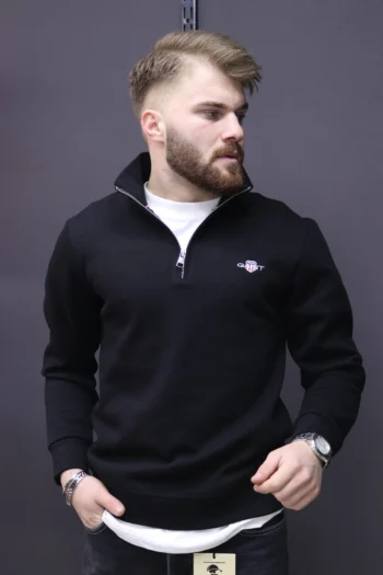 GANT Siyah Yarım Fermuar Triko