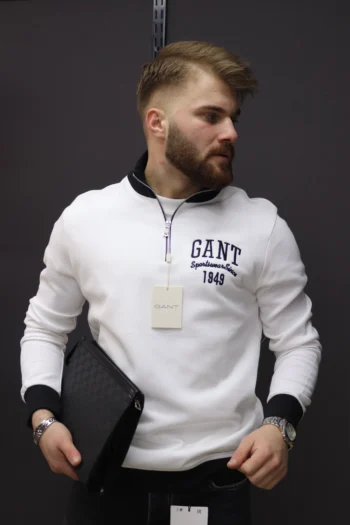 GANT Beyaz Yarım Fermuar Triko