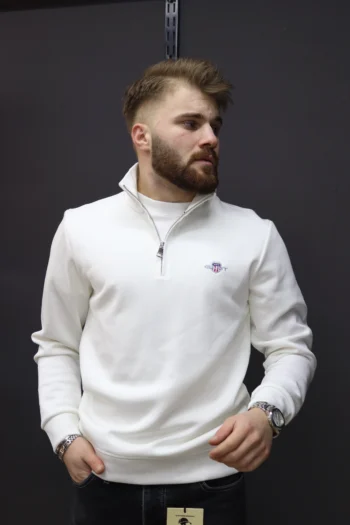 GANT Beyaz Yarım Fermuar Triko
