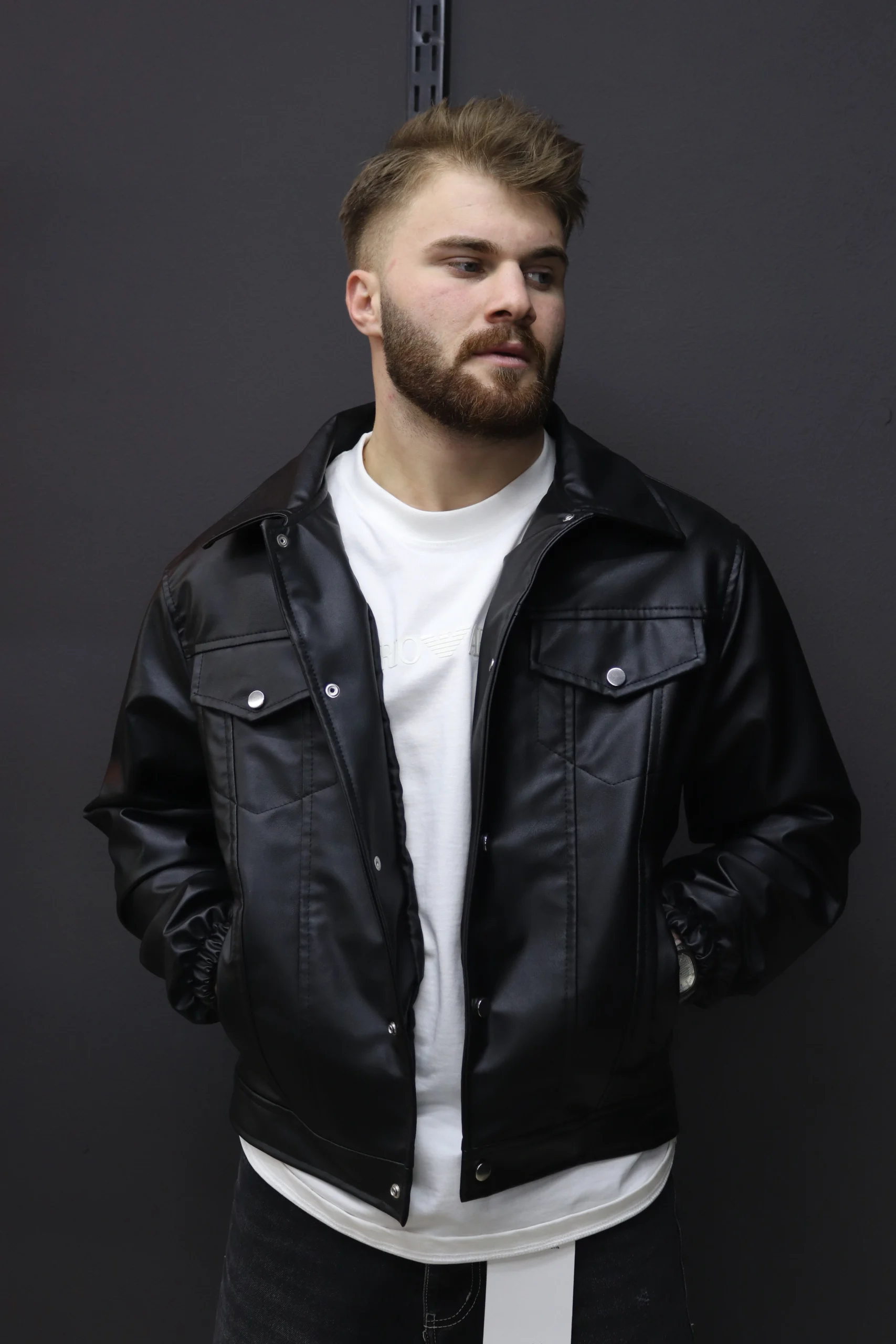 Lastikli kol yarı oversıze deri ceket (1)