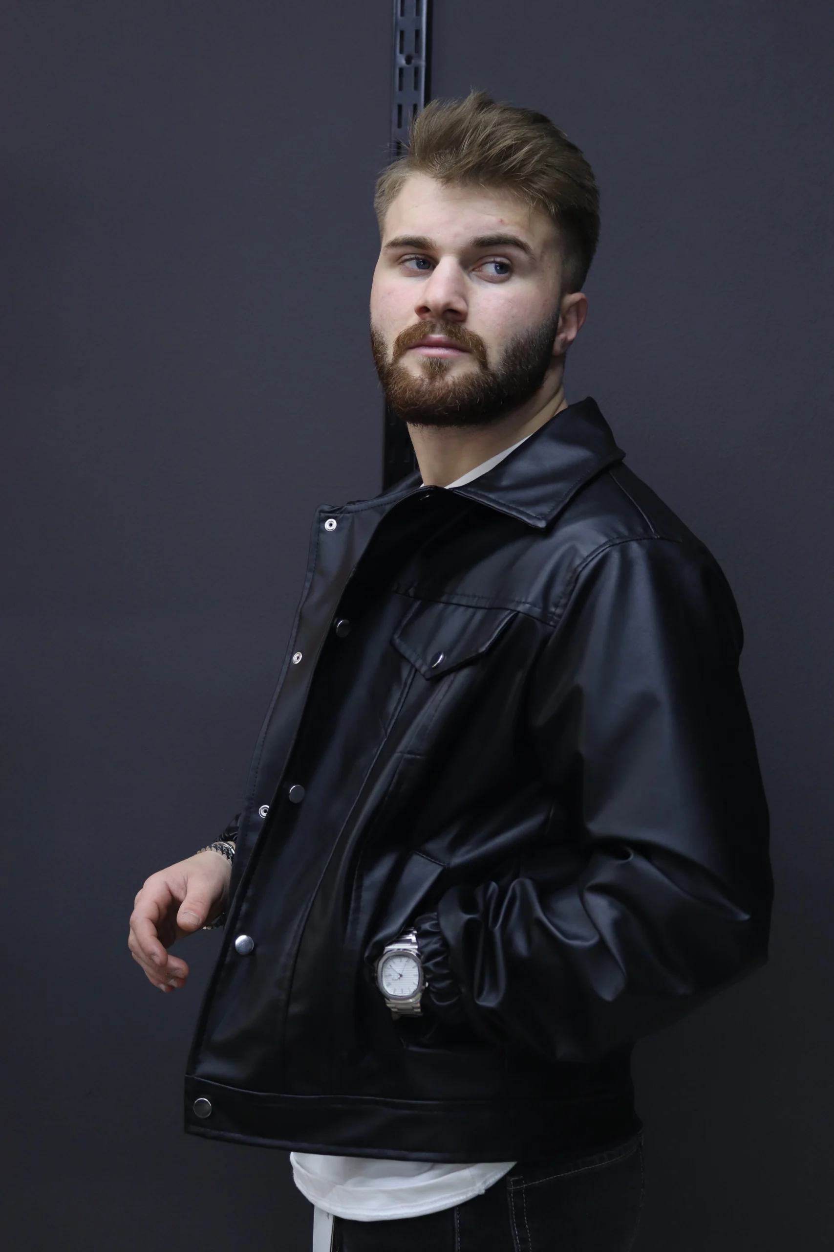 Lastikli kol yarı oversıze deri ceket (3)