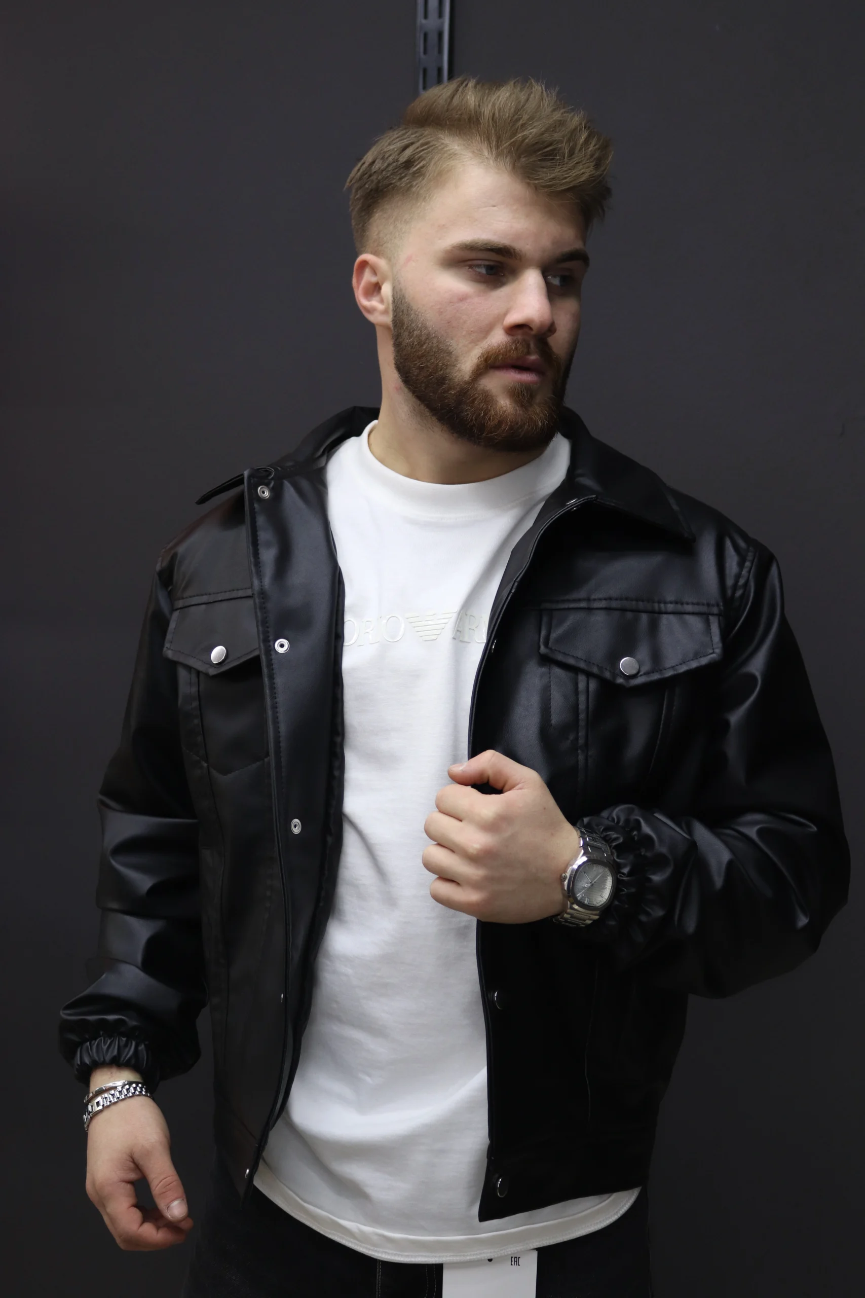 Lastikli kol yarı oversıze deri ceket