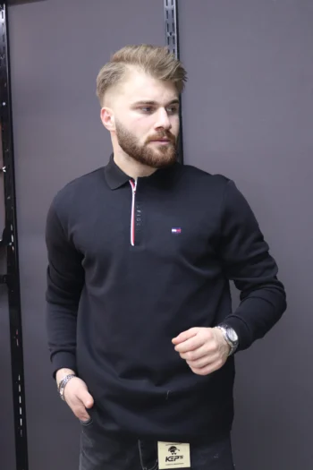 Tommy Hilfiger Siyah Polo Yaka Kazak