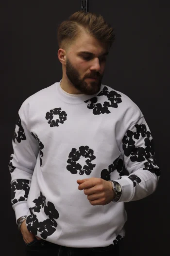 Siyah Yonca Baskı Bisiklet Yaka Sweat